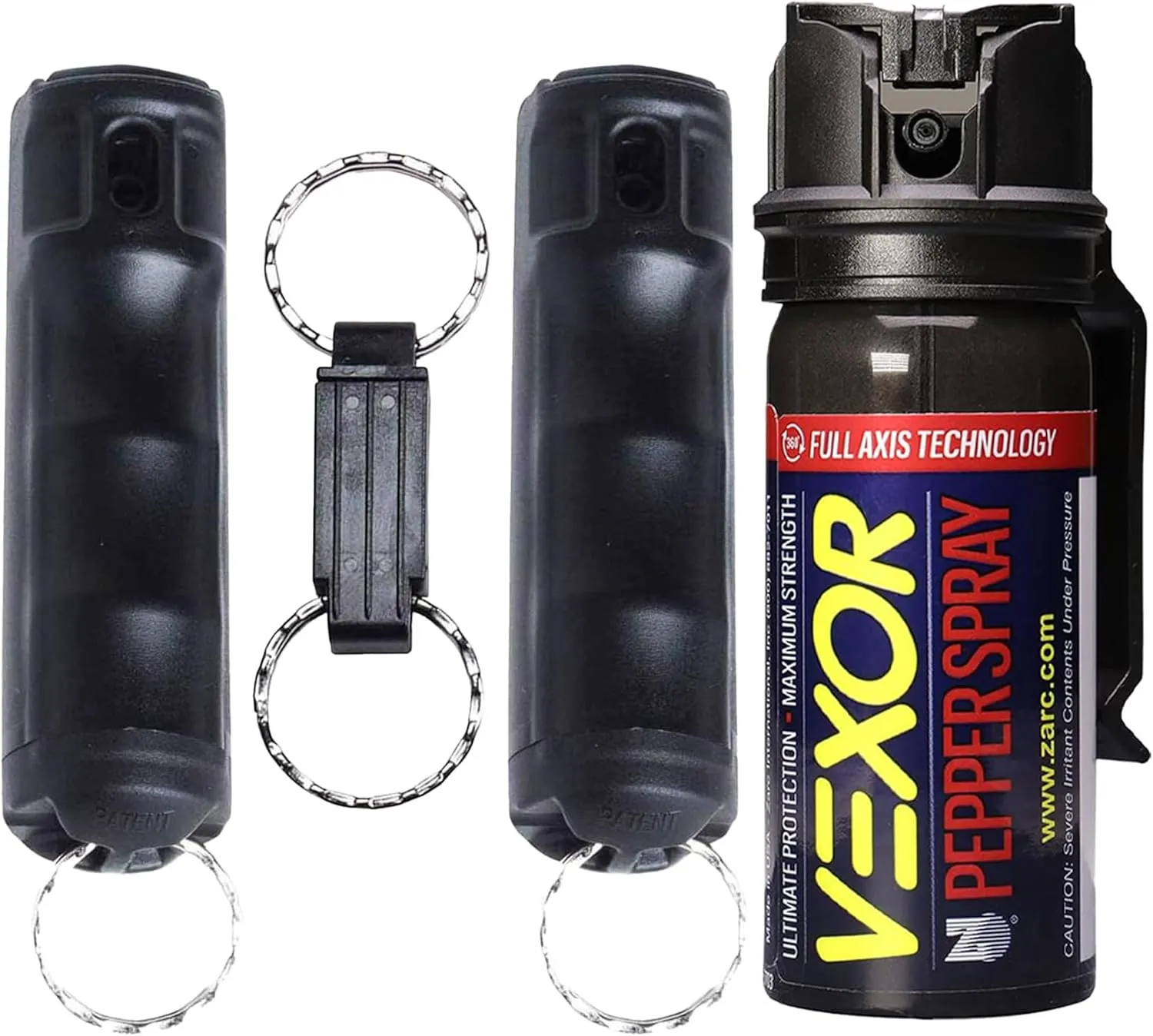 VEXOR Pepper Spray Protection Bundle: Police-Strength Gel & Full Axis Spray with Belt Clip, 360° Coverage, Quick Release Key Ring, 10-20 Ft Range, Non-Lethal Self Defense for Complete Safety