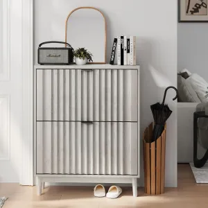 Vibe & Dine Shoe Cabinet with 2 Flip Drawers, Fluted Shoe Storage Cabinet for Entryway Slim, Free Standing Shoe Rack Organizer with Wave Doors for Hallway, Bedroom, Grey