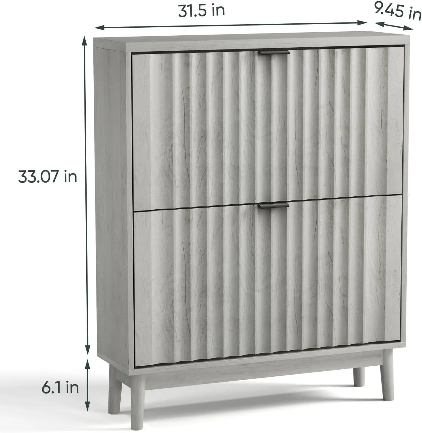 Vibe & Dine Shoe Cabinet with 2 Flip Drawers, Fluted Shoe Storage Cabinet for Entryway Slim, Free Standing Shoe Rack Organizer with Wave Doors for Hallway, Bedroom, Grey