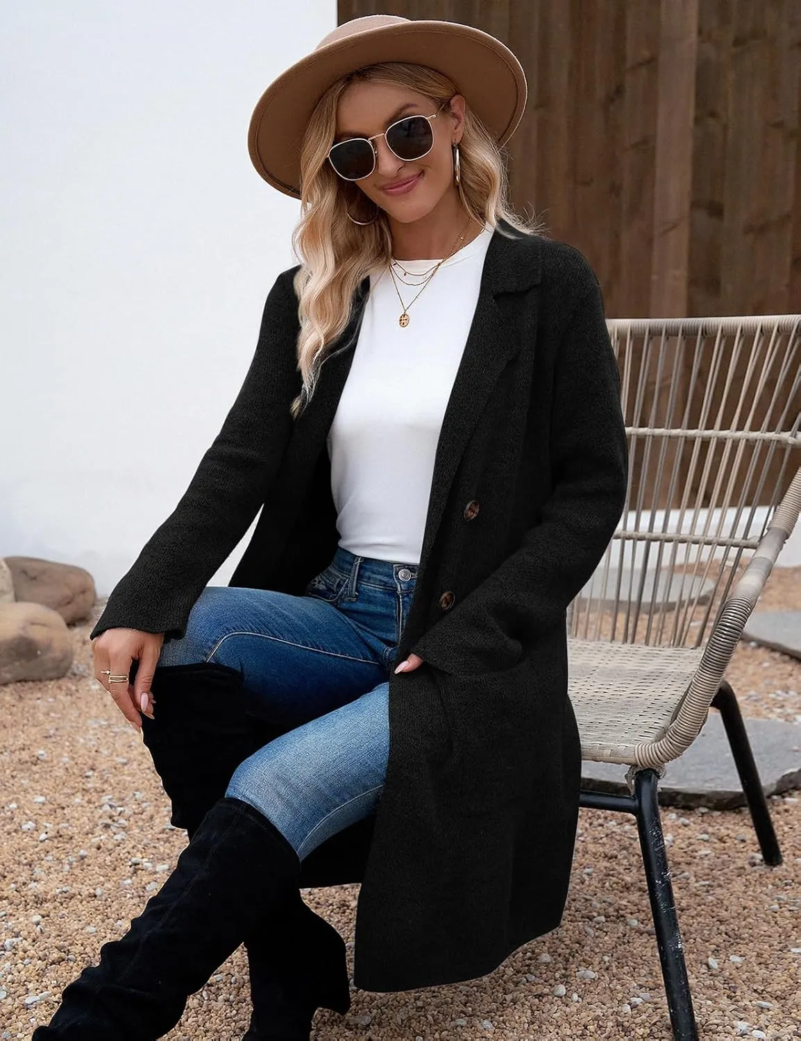 VIMPUNEC Fall Long Cardigan Sweaters for Women Trendy Open Front Coats Knit Winter Jackets Coatigan