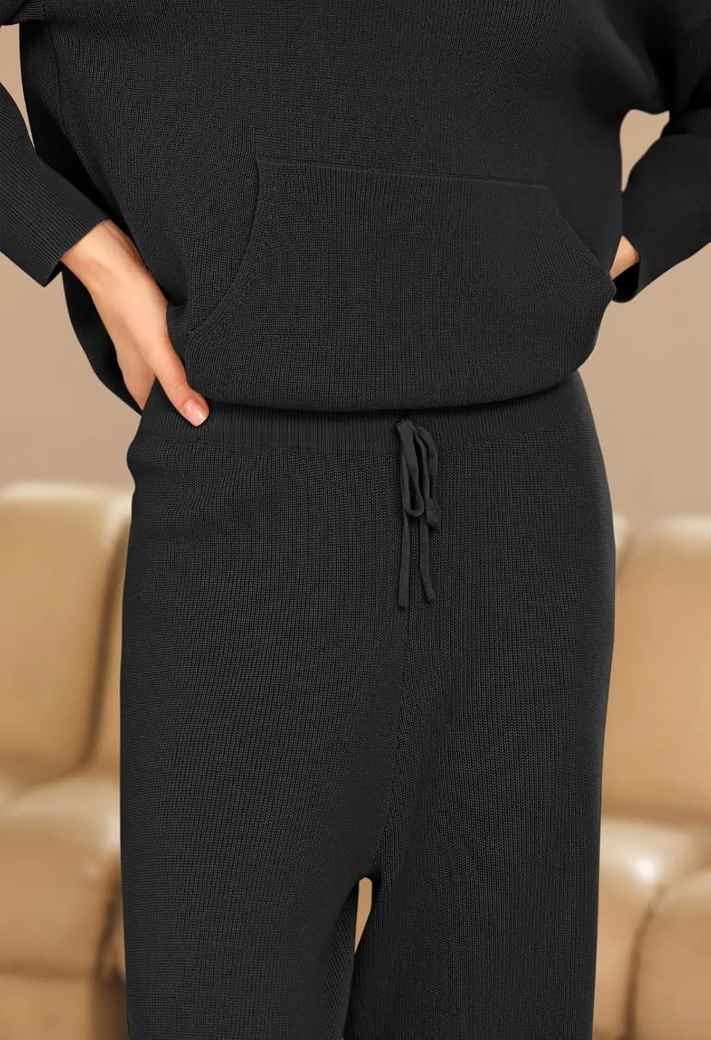 Viottiset Women's 2 Piece Outfits Sweater Set Long Sleeve Hoodies With Pocket Wide Leg Pants Lounge Sets Tracksuit