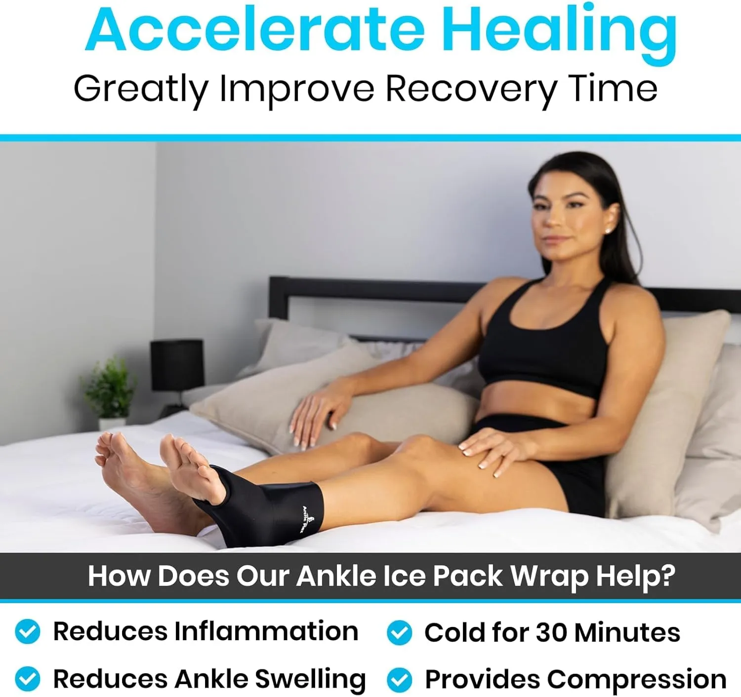 Vive Arctic Flex Ankle Ice Pack Wrap for Swelling - Adjustable Hot & Cold Gel Compression for Foot & Heel Injuries Reusable, Pain Relief, Reusable Cooling Therapy