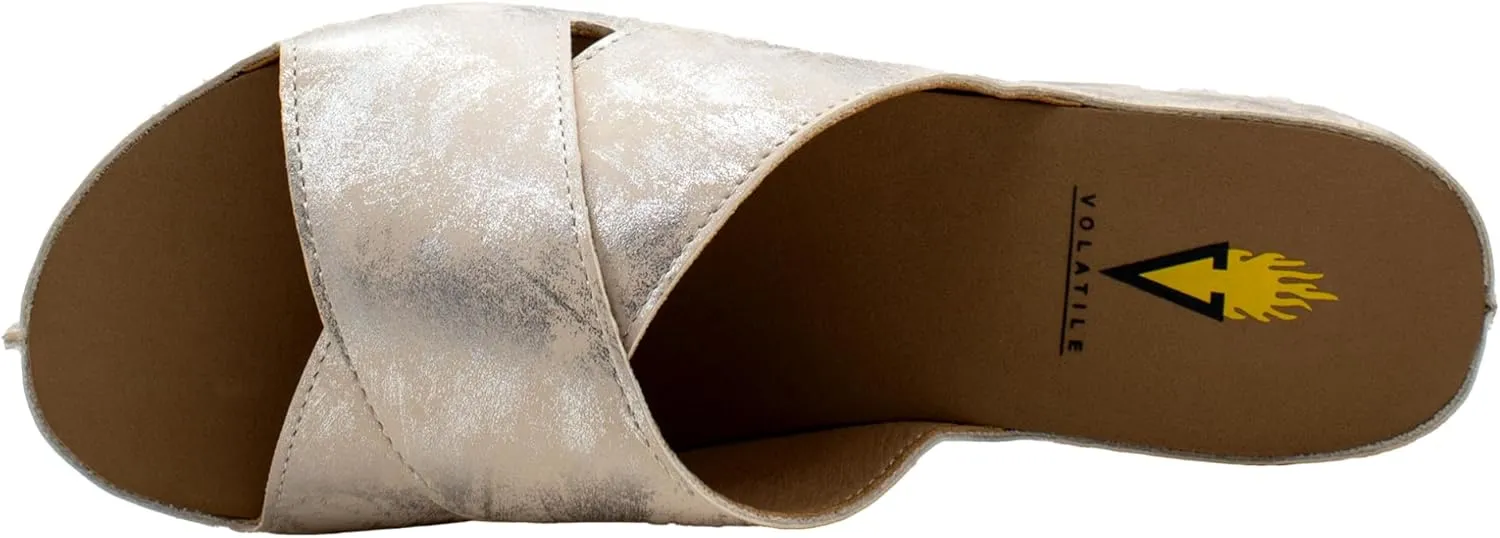 VOLATILE Womens Edith Metallic Platform Slide Casual Sandals Casual Low Heel 1-2" - Silver