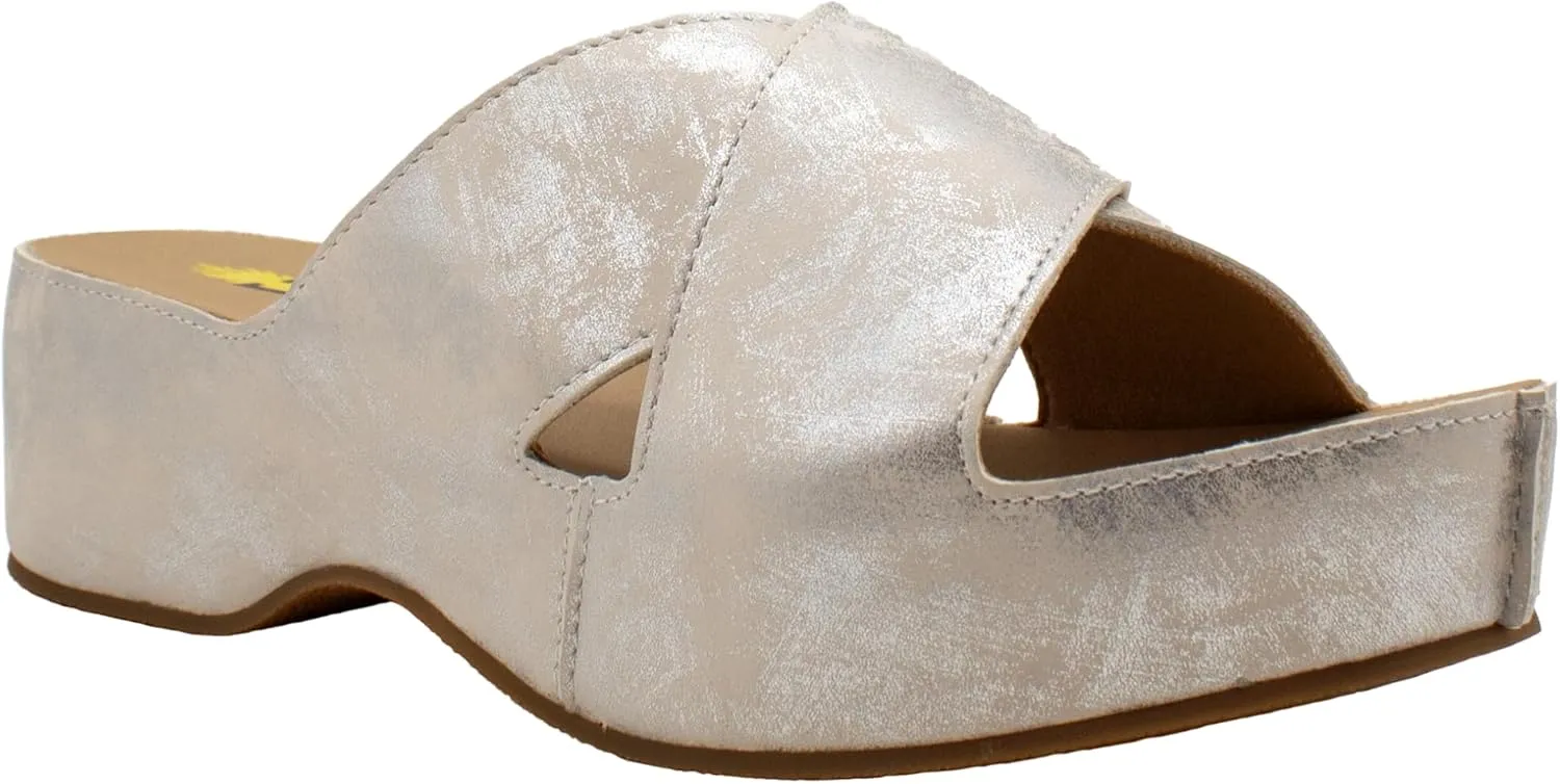 VOLATILE Womens Edith Metallic Platform Slide Casual Sandals Casual Low Heel 1-2" - Silver