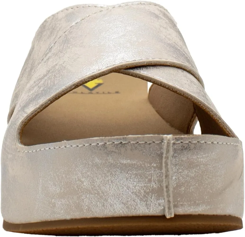 VOLATILE Womens Edith Metallic Platform Slide Casual Sandals Casual Low Heel 1-2" - Silver