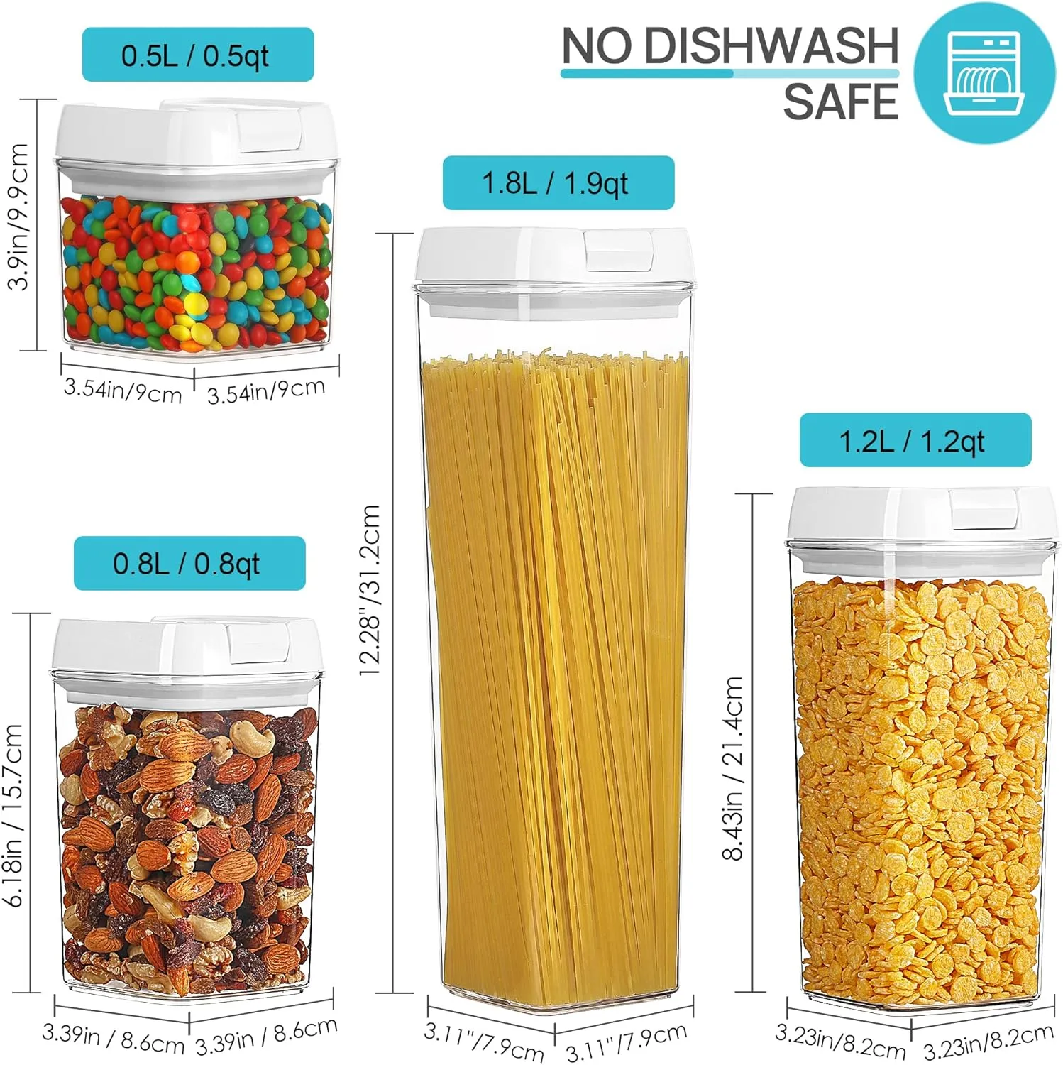 Vtopmart Airtight Food Storage Containers, 7 Pieces BPA Free Plastic Cereal Organizer Canisters with Easy Lock Lids, for Kitchen Pantry Organization, 24 Labels, White