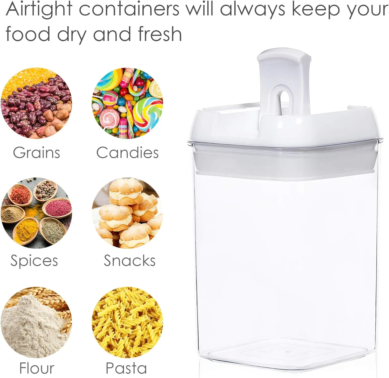 Vtopmart Airtight Food Storage Containers, 7 Pieces BPA Free Plastic Cereal Organizer Canisters with Easy Lock Lids, for Kitchen Pantry Organization, 24 Labels, White