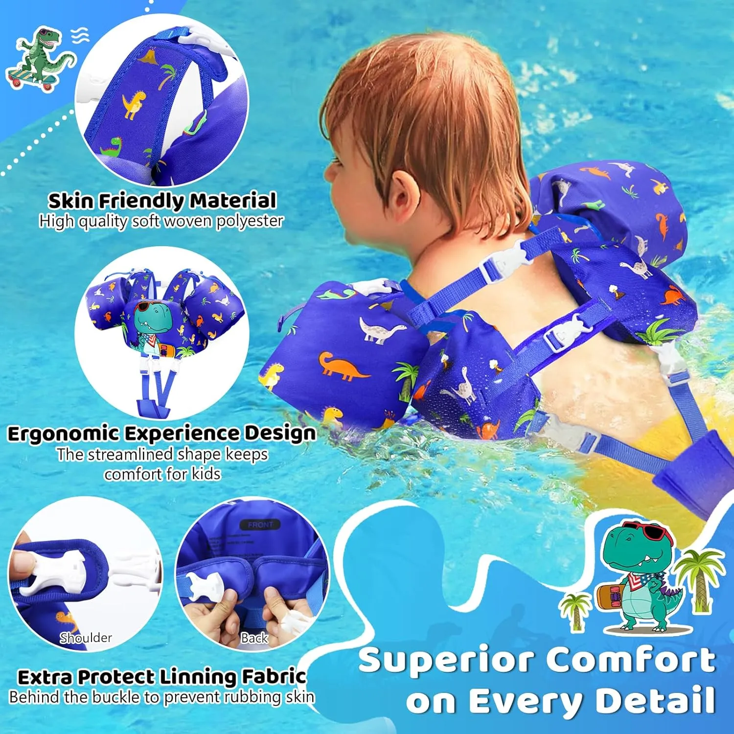 Vvinca Separable Toddler Swim Vest Fit 22-66 Lbs（1-6 Years）|2025 Newest 3 in 1 Pool Float & Arm Bands Boys and Girls, Adjustable Sturdy Safety for Infant 1 2 3 4 5 6 Year