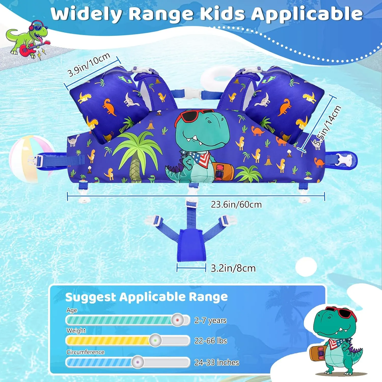 Vvinca Separable Toddler Swim Vest Fit 22-66 Lbs（1-6 Years）|2025 Newest 3 in 1 Pool Float & Arm Bands Boys and Girls, Adjustable Sturdy Safety for Infant 1 2 3 4 5 6 Year