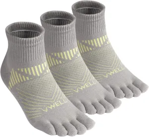 VWELL Toe Socks for Men and Women COOLMAX Five Finger Socks Athletic Running Socks Quarter Ankle Toe Socks (3Pairs)