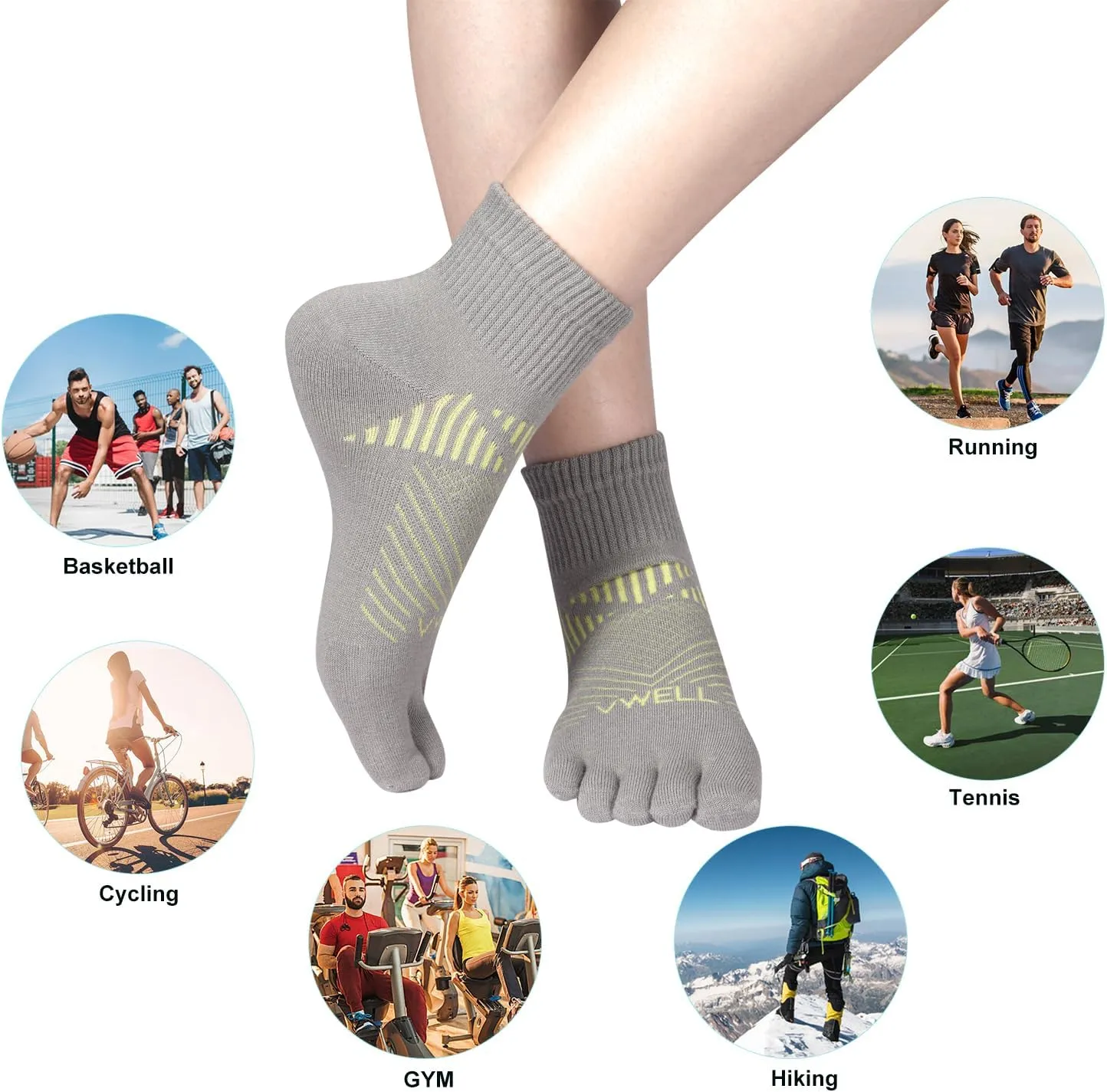 VWELL Toe Socks for Men and Women COOLMAX Five Finger Socks Athletic Running Socks Quarter Ankle Toe Socks (3Pairs)