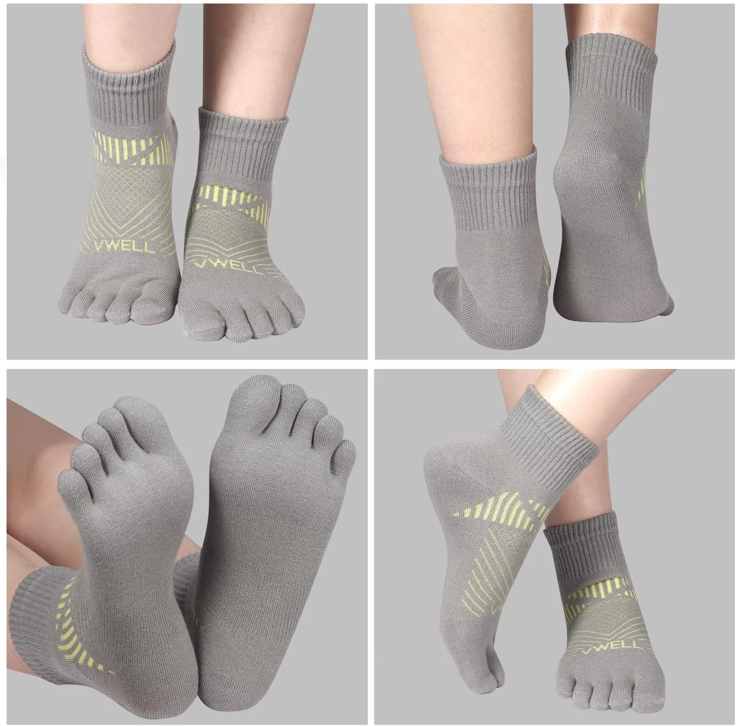 VWELL Toe Socks for Men and Women COOLMAX Five Finger Socks Athletic Running Socks Quarter Ankle Toe Socks (3Pairs)