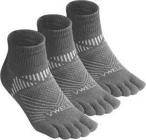 VWELL Toe Socks for Men and Women COOLMAX Five Finger Socks Athletic Running Socks Quarter Ankle Toe Socks (3Pairs)