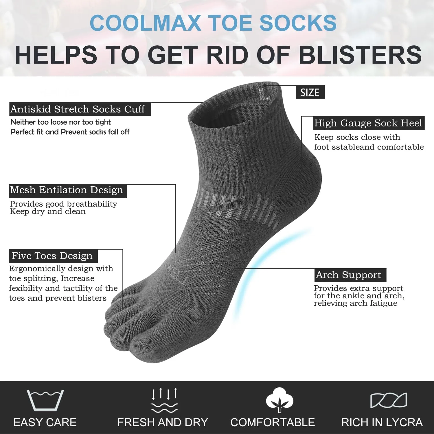 VWELL Toe Socks for Men and Women COOLMAX Five Finger Socks Athletic Running Socks Quarter Ankle Toe Socks (3Pairs)