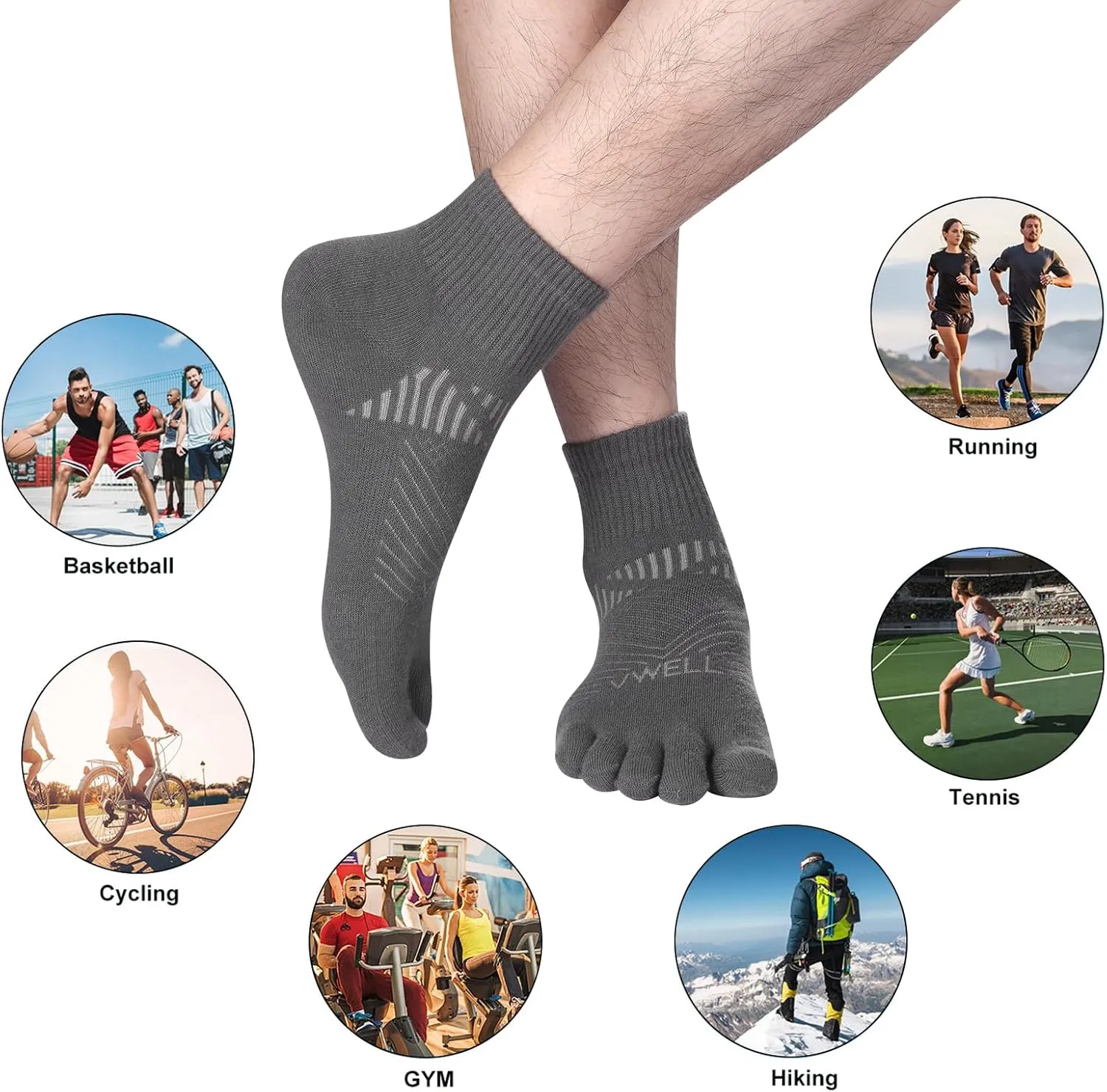 VWELL Toe Socks for Men and Women COOLMAX Five Finger Socks Athletic Running Socks Quarter Ankle Toe Socks (3Pairs)