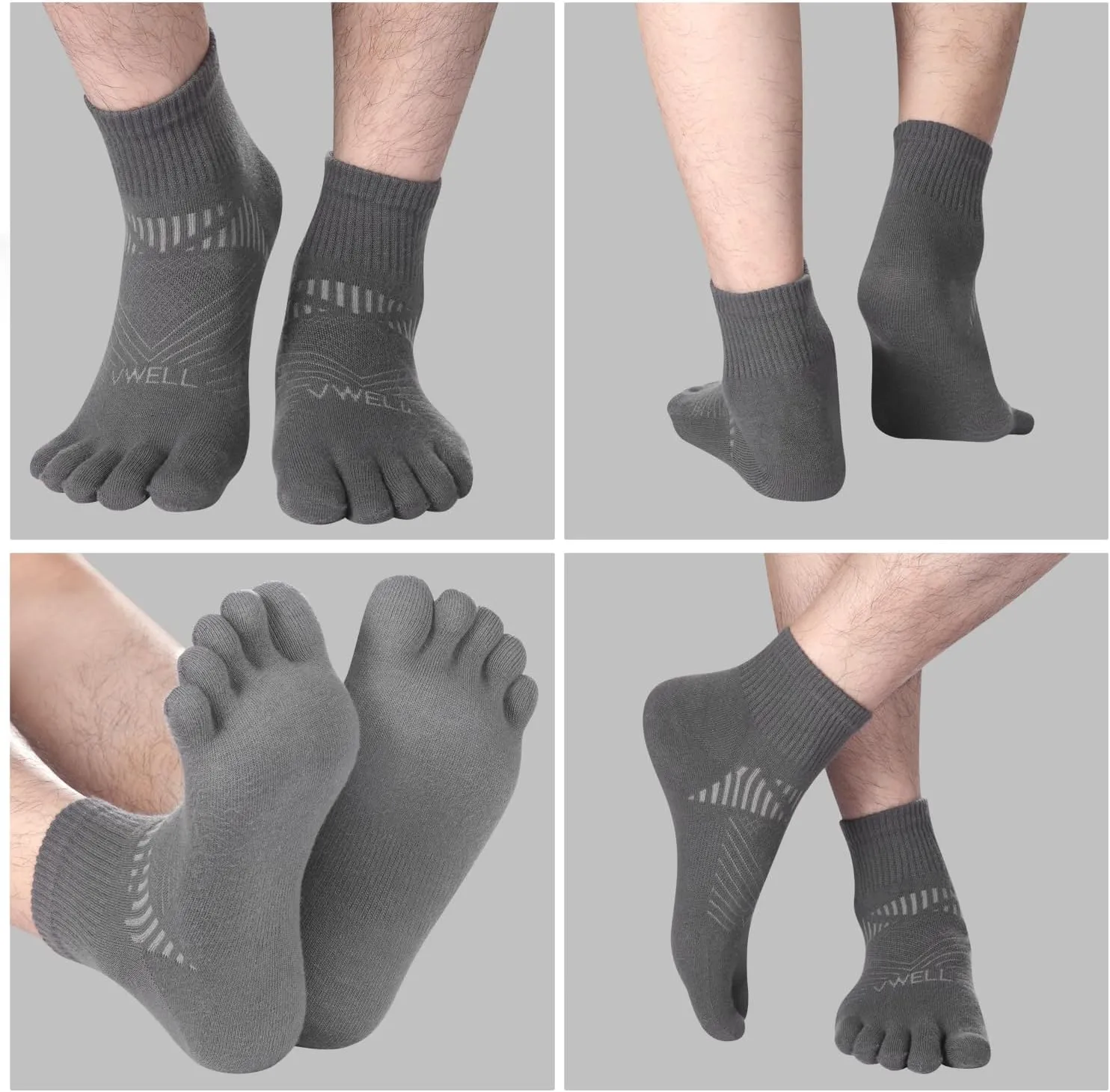 VWELL Toe Socks for Men and Women COOLMAX Five Finger Socks Athletic Running Socks Quarter Ankle Toe Socks (3Pairs)