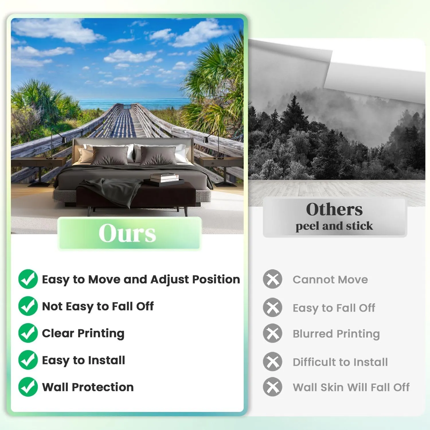 Wall Mural Wooden Boardwalk to Beach Surrounded by Palm Trees Florida Silk Removable Wallpaper 3D Large Wall Mural Sticker Home Decor for Living Room Bedroom 69"x96" (Not Self-Adhesive)