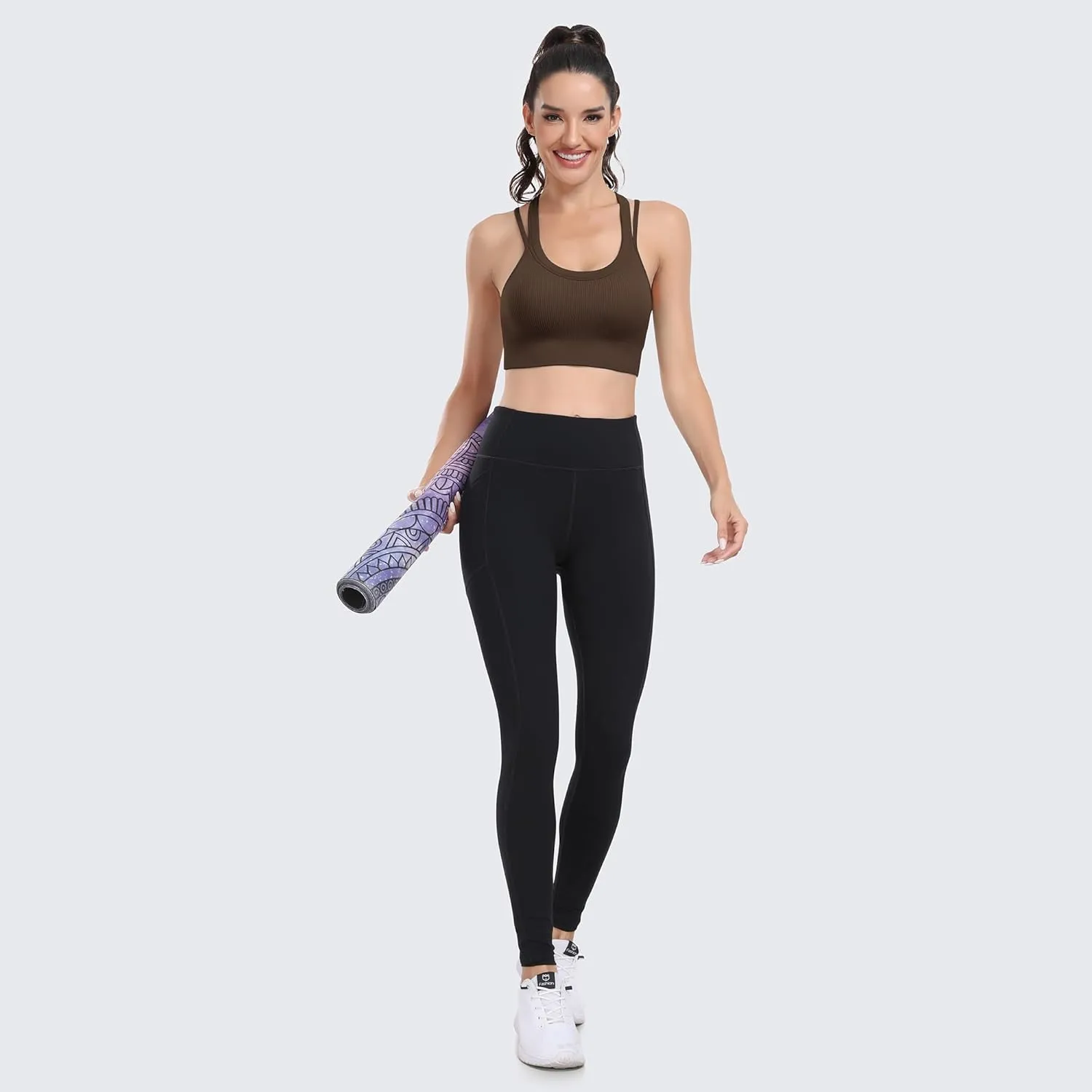 WANAYOU Sports Bras for Women High Support Ribbed Strappy Running Sports Bra Criss Cross Back Workout Bra Padded 3 Pack