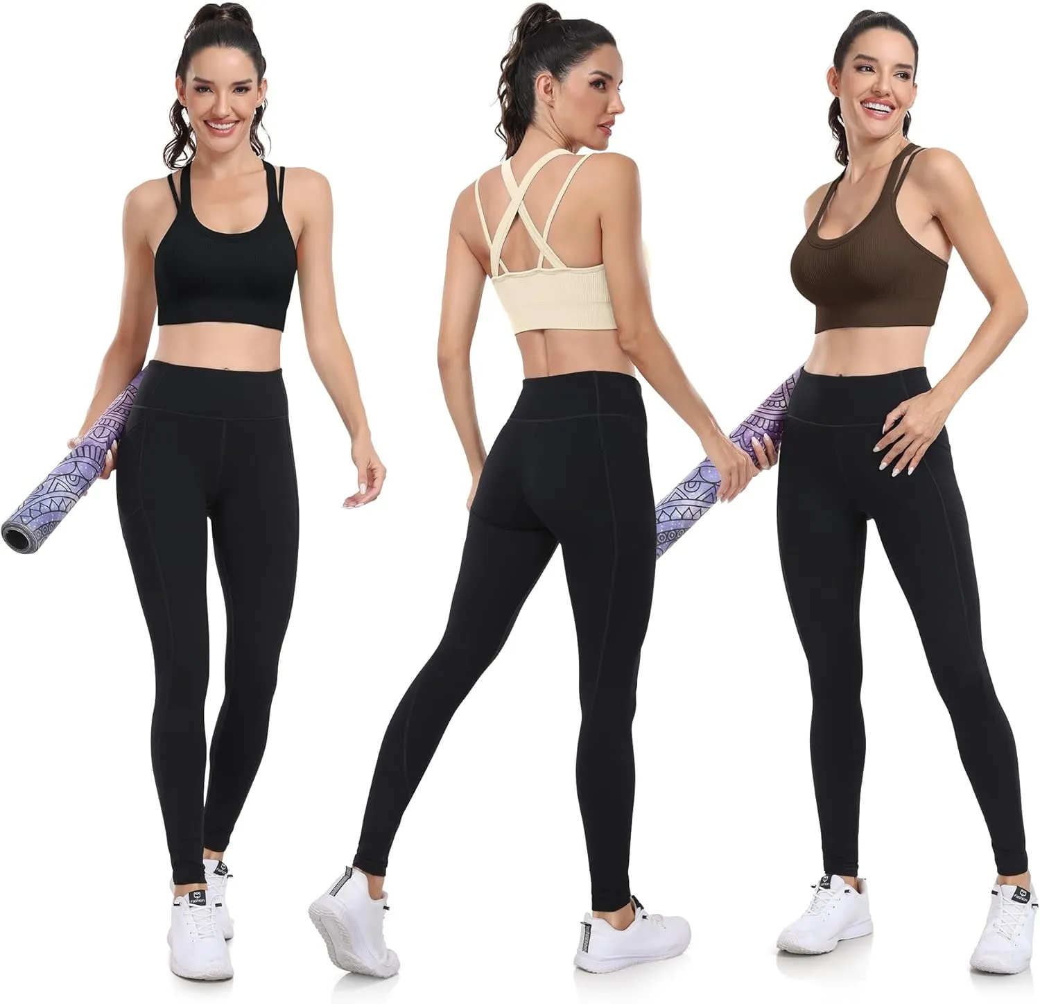WANAYOU Sports Bras for Women High Support Ribbed Strappy Running Sports Bra Criss Cross Back Workout Bra Padded 3 Pack