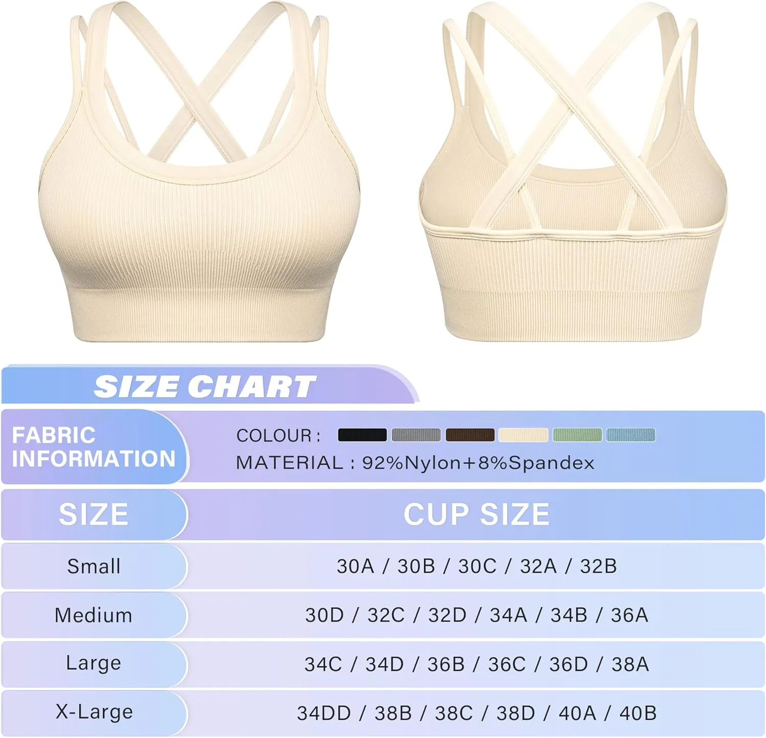 WANAYOU Sports Bras for Women High Support Ribbed Strappy Running Sports Bra Criss Cross Back Workout Bra Padded 3 Pack