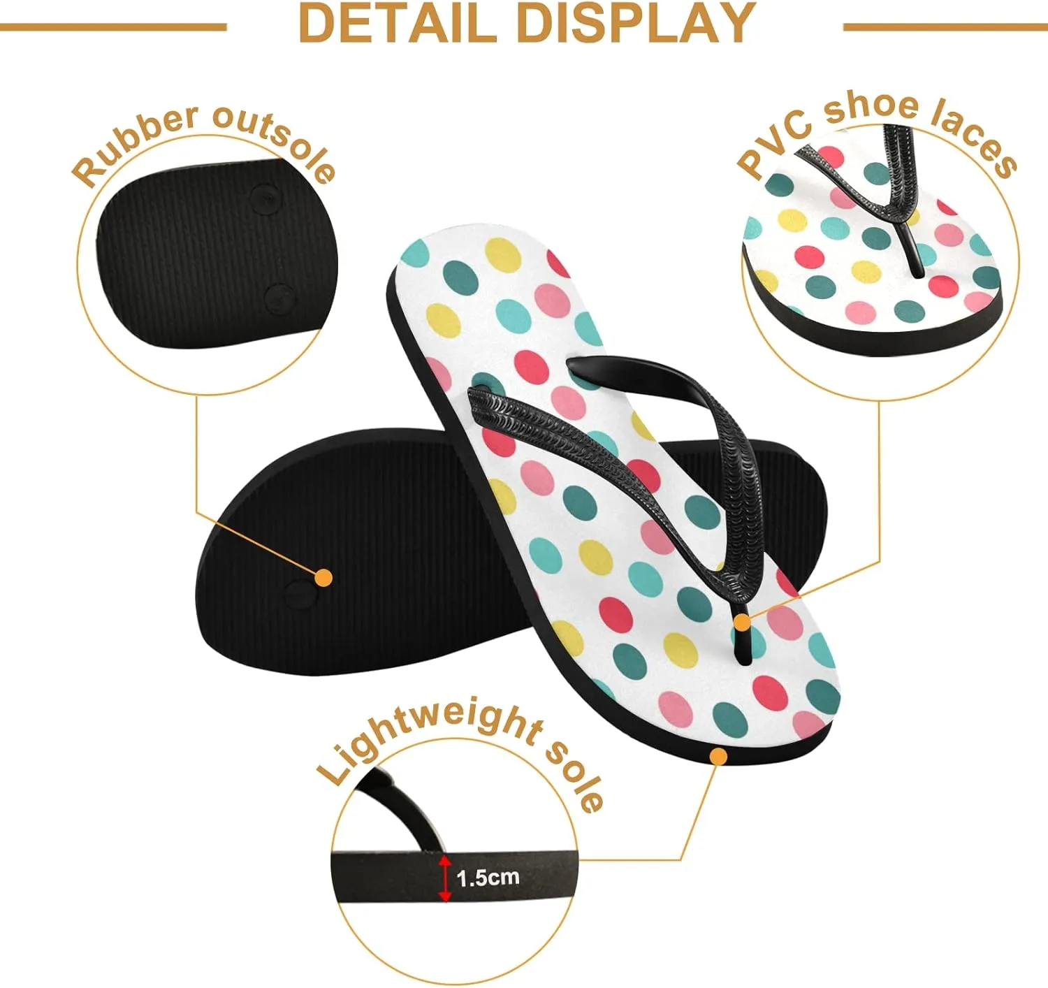 Watercolor Polka Dots Womens Flip Flops Rainbow Dot Summer Beach Sandals Casual Thong Slippers Comfortable Shower Slippers Non Slip Water Sandals shoes S