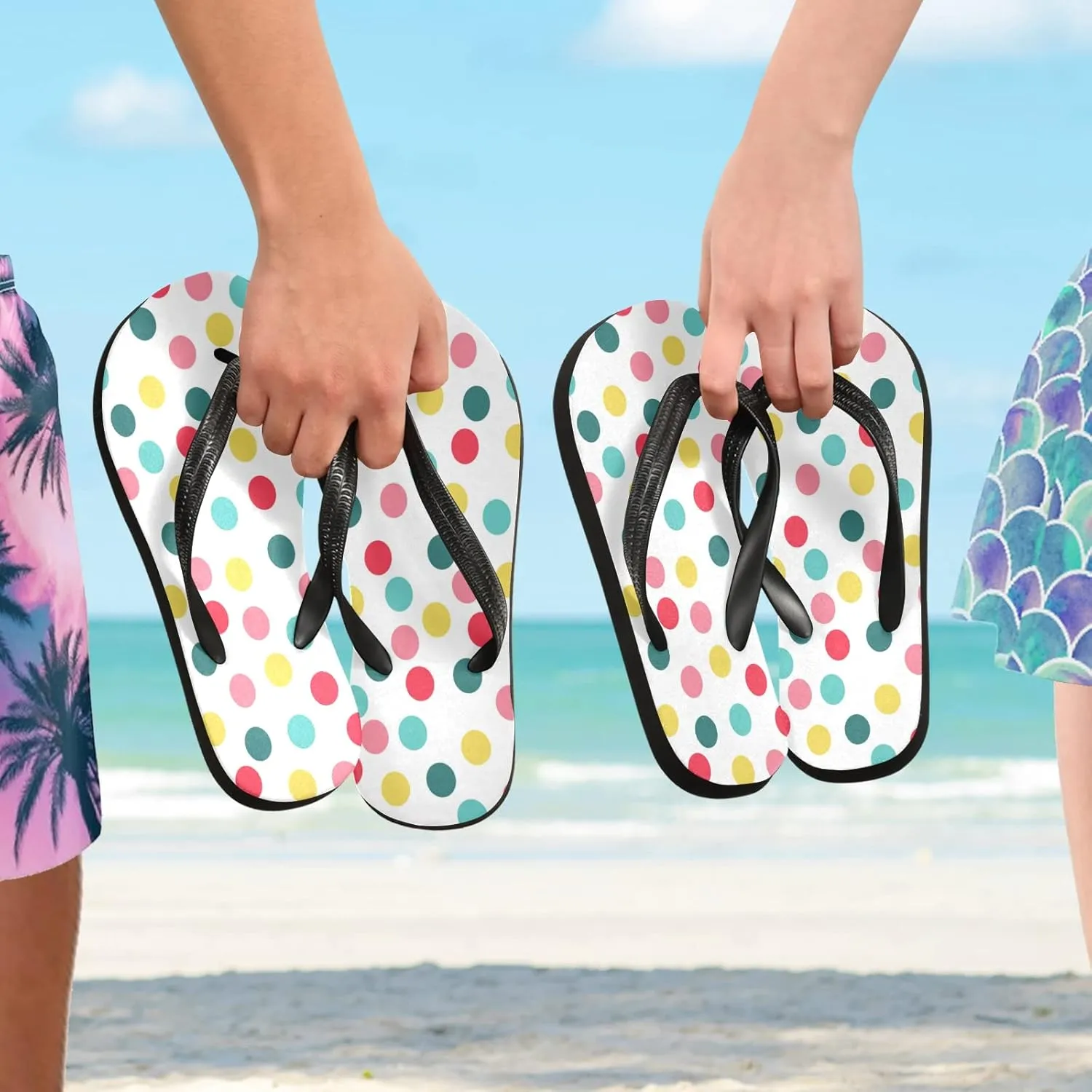 Watercolor Polka Dots Womens Flip Flops Rainbow Dot Summer Beach Sandals Casual Thong Slippers Comfortable Shower Slippers Non Slip Water Sandals shoes S