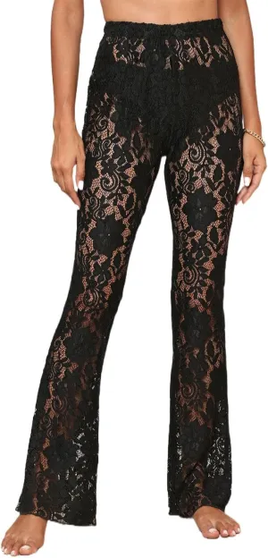 watersouprty Women's Sexy See Through Sheer Floral Lace Mesh Beach Cover Up Pants