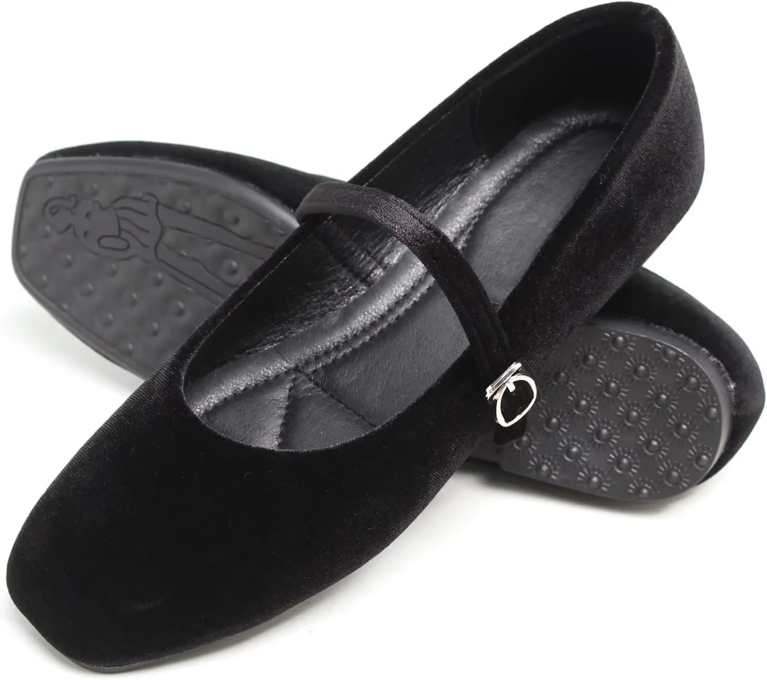 WENJIAZHIZHI Womens Square Toe Ballet Flats Comfortable Mary Jane Shoes Dressy Casual Slip-On Ballerina Walking Flat Shoes