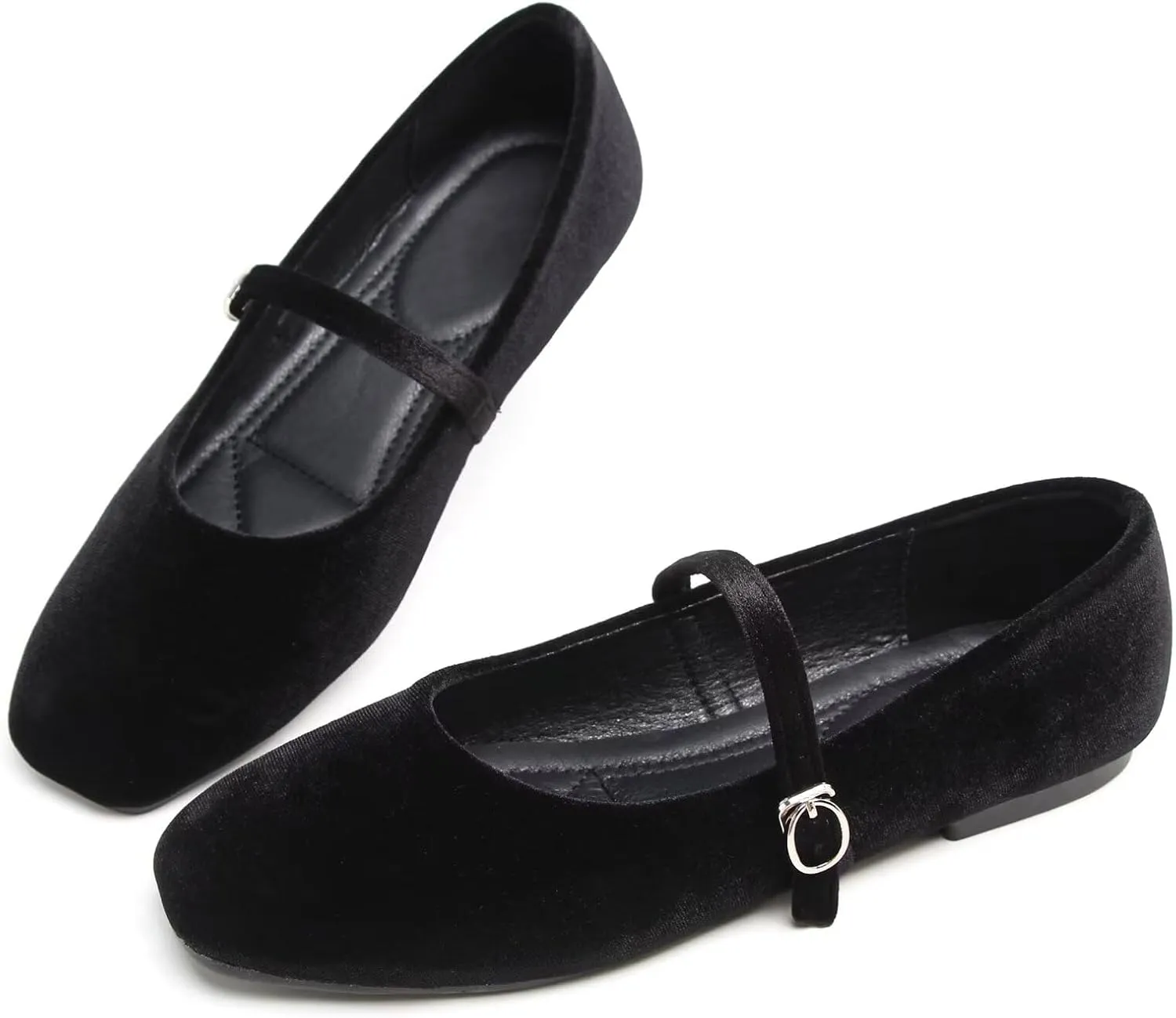 WENJIAZHIZHI Womens Square Toe Ballet Flats Comfortable Mary Jane Shoes Dressy Casual Slip-On Ballerina Walking Flat Shoes