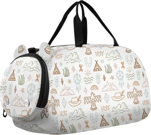 Western Boho Cowboy Duffel Bag with Shoes Compartment Multifunctional Weekender Overnight Duffel Bag for Travel, Swimming, Dance, Ballet