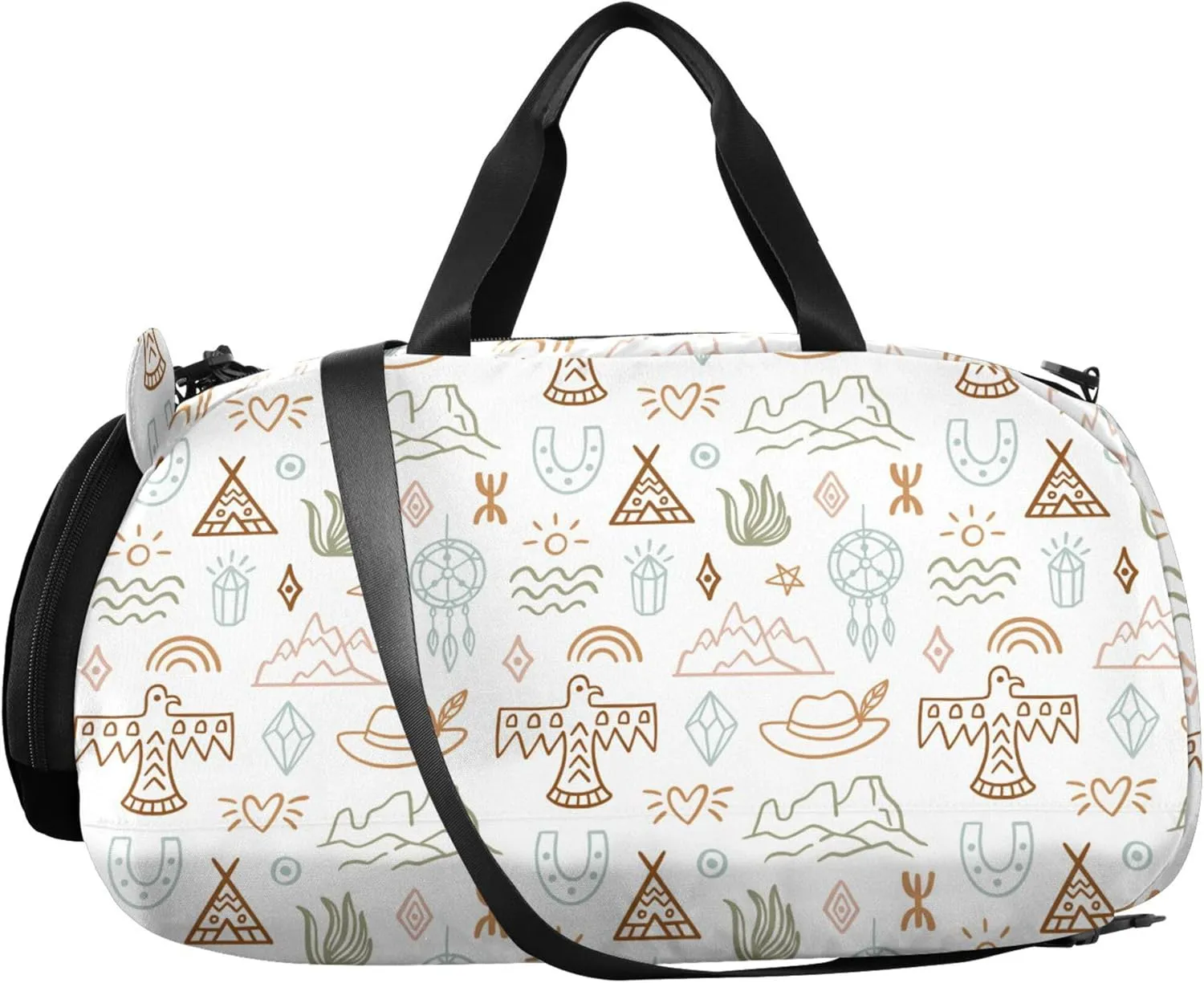 Western Boho Cowboy Duffel Bag with Shoes Compartment Multifunctional Weekender Overnight Duffel Bag for Travel, Swimming, Dance, Ballet