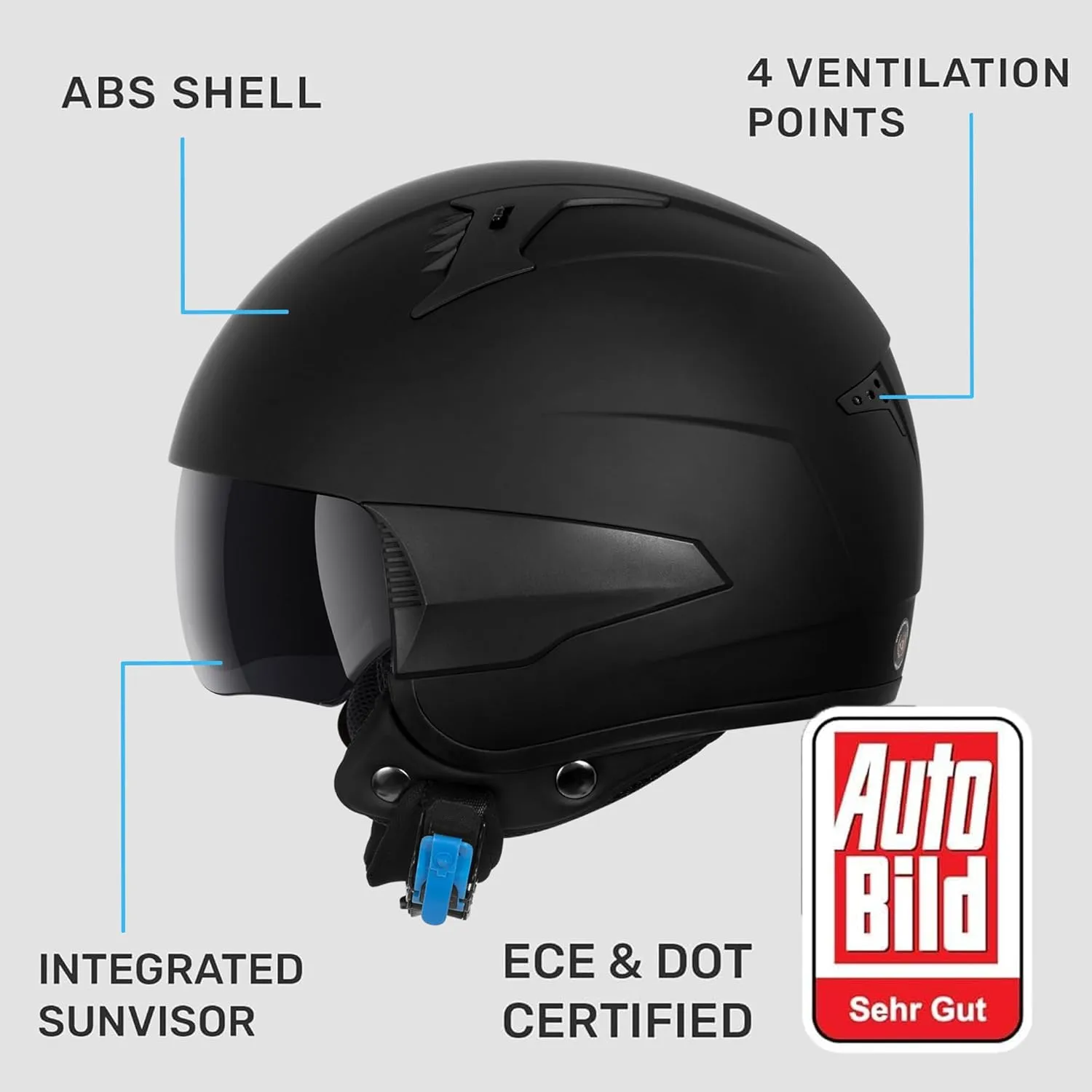 Westt Open Face Motorcycle Helmet, DOT Approved, 3/4 Helmet Motorcycle, 3 DIY Styles, Ventilation and Comfort, with Sun Visor Quick Release, for Men & Women - for Chopper, Scooter (Rover S Black)