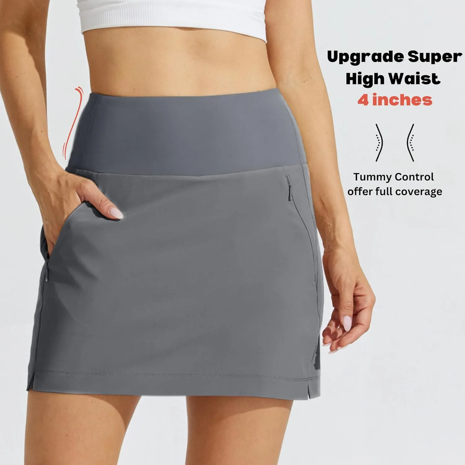 Willit Women's Golf Skirts Zipper Pockets High Waisted Stretchy Skorts Quick Dry Athletic Tennis Casual Skorts