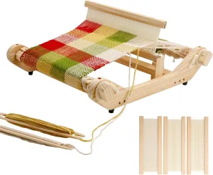 WILLOWDALE 12 Inches Weaving Loom Kit with Heddle Shed Stick, Wooden Multi-Craft Weaving Loom for Adults, Threads Warping Frame with Pegs and Yarn Stand, Weaving Frame Loom for Beginner
