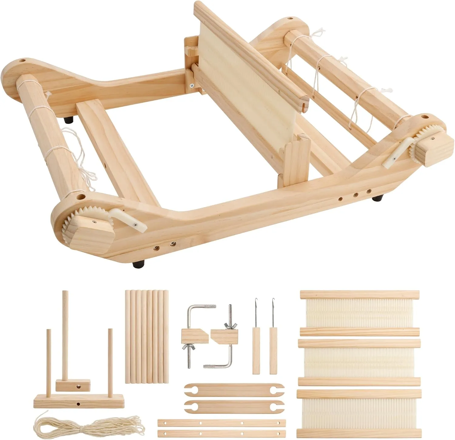 WILLOWDALE 12 Inches Weaving Loom Kit with Heddle Shed Stick, Wooden Multi-Craft Weaving Loom for Adults, Threads Warping Frame with Pegs and Yarn Stand, Weaving Frame Loom for Beginner
