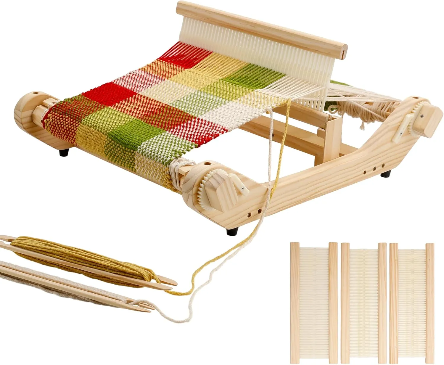 WILLOWDALE 12 Inches Weaving Loom Kit with Heddle Shed Stick, Wooden Multi-Craft Weaving Loom for Adults, Threads Warping Frame with Pegs and Yarn Stand, Weaving Frame Loom for Beginner