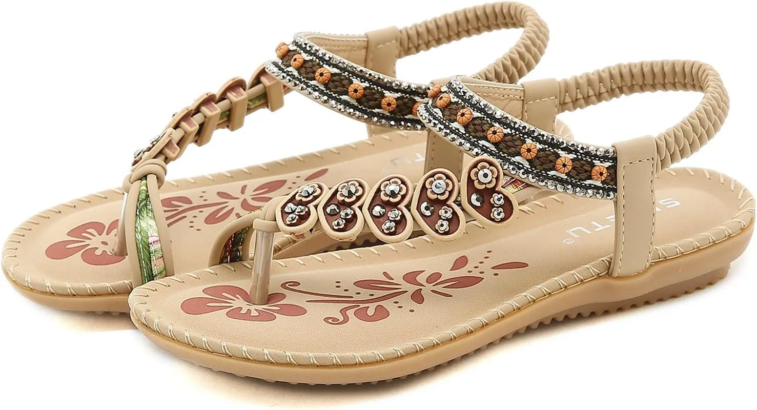 Women Sandal Elastic Ankle Strap Flats Ring Toe Comfortable Flip Flops Open Toe Casual Sandals For Party