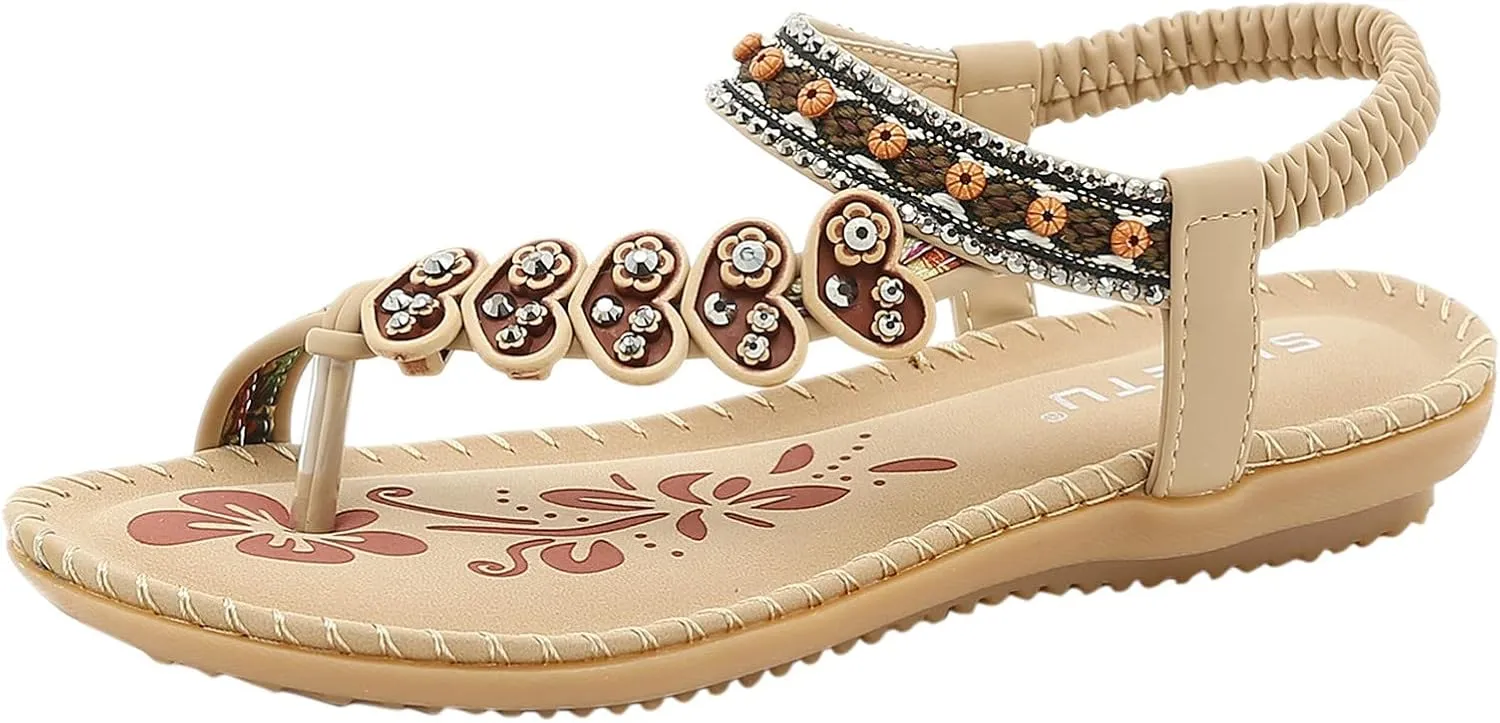 Women Sandal Elastic Ankle Strap Flats Ring Toe Comfortable Flip Flops Open Toe Casual Sandals For Party