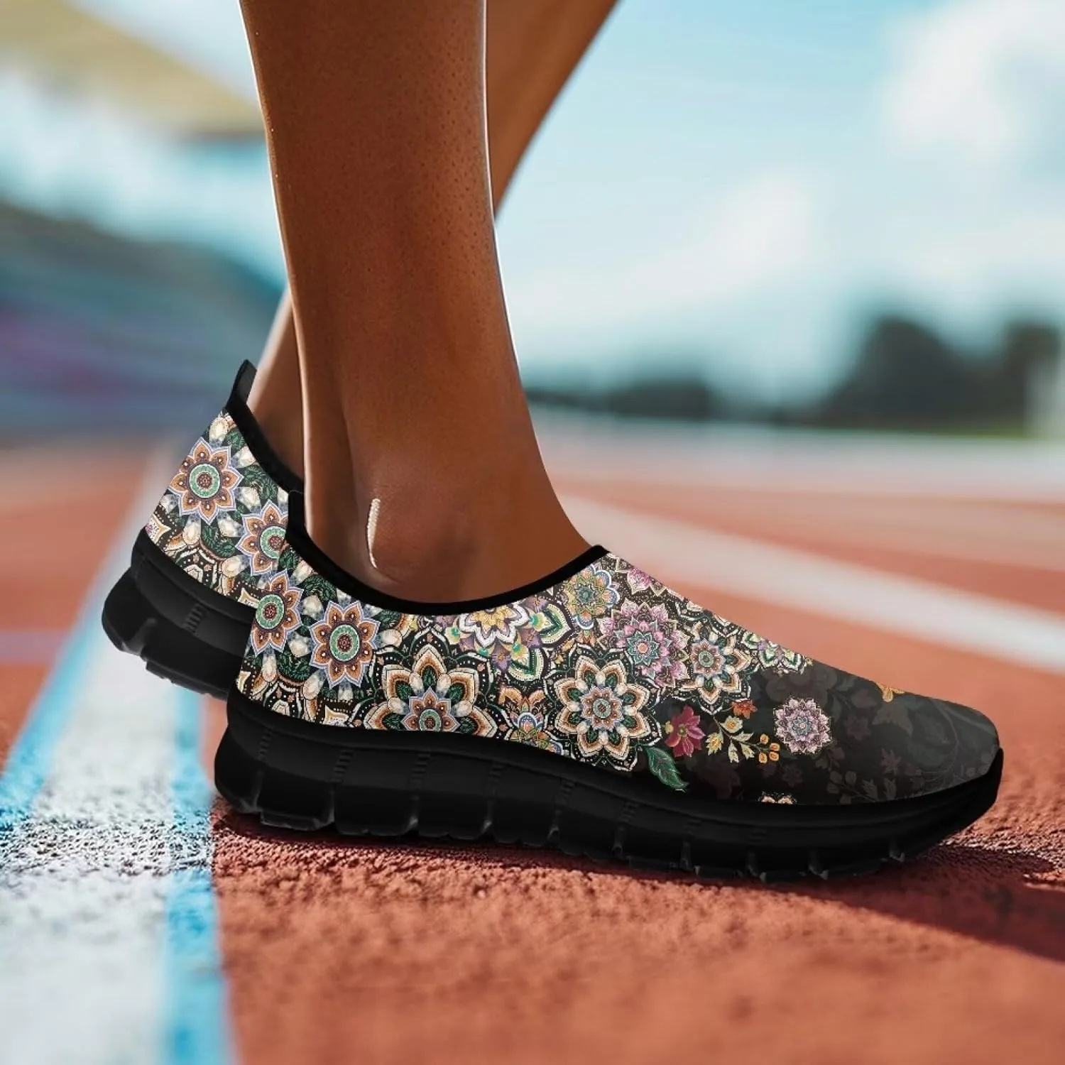 Women Sports Air Running Sneakers Lightweight Slide-in Casual Walking Shoes（Black Sole）