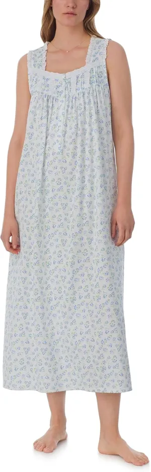 Women's 100% Cotton Sleeveless Ballet Nightgown, Lace Trim, Pintuck & Button Detail, 50” Length