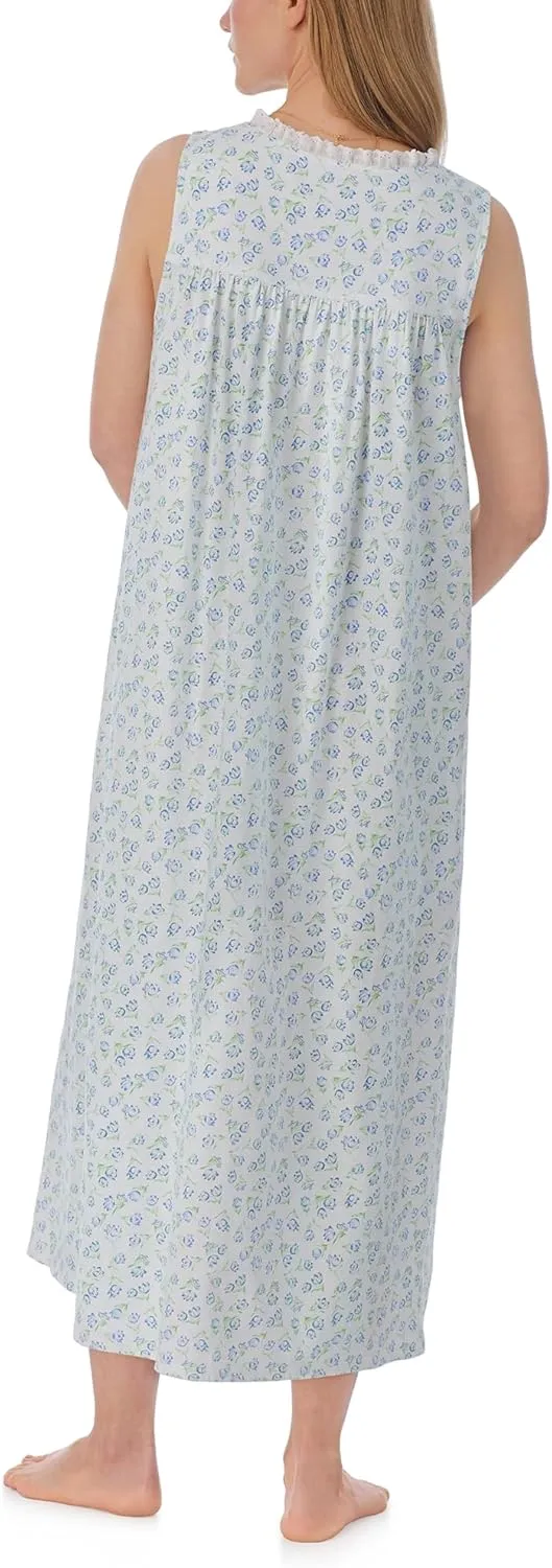 Women's 100% Cotton Sleeveless Ballet Nightgown, Lace Trim, Pintuck & Button Detail, 50” Length