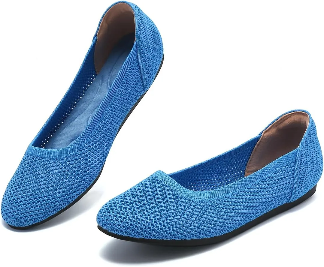 Women’s Ballet Flat Shoes Knit Dress Round Toe Slip On Breathable Classic Hollowed Out Walking Comfortable Casual Soft Shoes