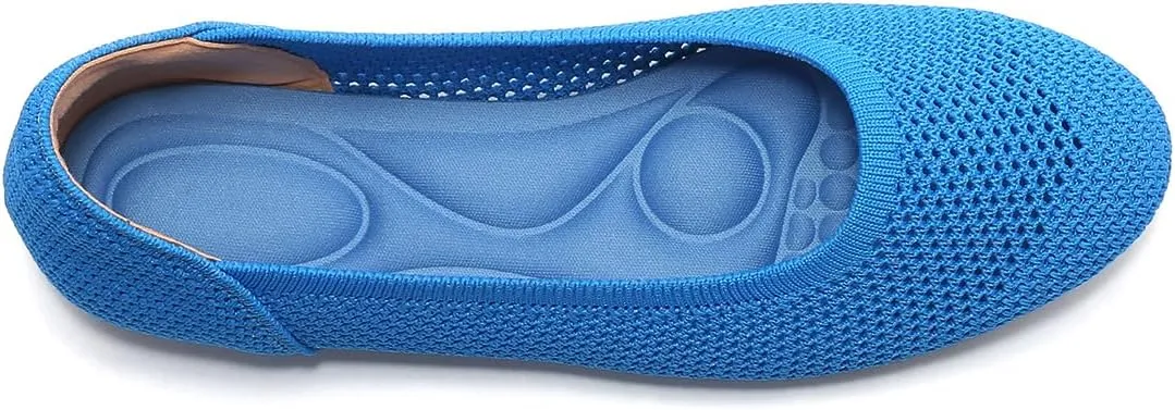 Women’s Ballet Flat Shoes Knit Dress Round Toe Slip On Breathable Classic Hollowed Out Walking Comfortable Casual Soft Shoes