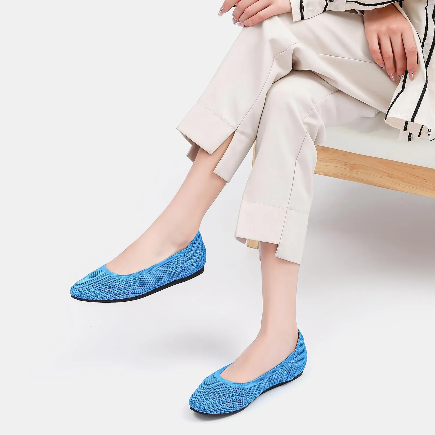 Women’s Ballet Flat Shoes Knit Dress Round Toe Slip On Breathable Classic Hollowed Out Walking Comfortable Casual Soft Shoes