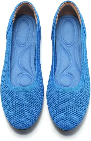 Women’s Ballet Flat Shoes Knit Dress Round Toe Slip On Breathable Classic Hollowed Out Walking Comfortable Casual Soft Shoes