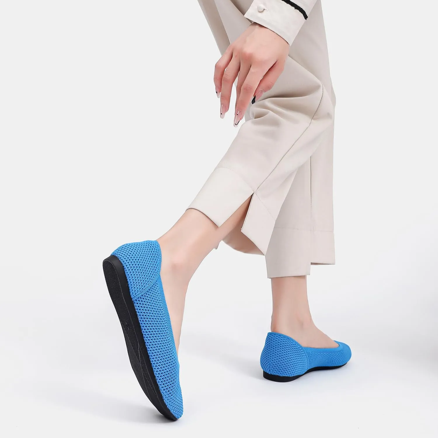 Women’s Ballet Flat Shoes Knit Dress Round Toe Slip On Breathable Classic Hollowed Out Walking Comfortable Casual Soft Shoes