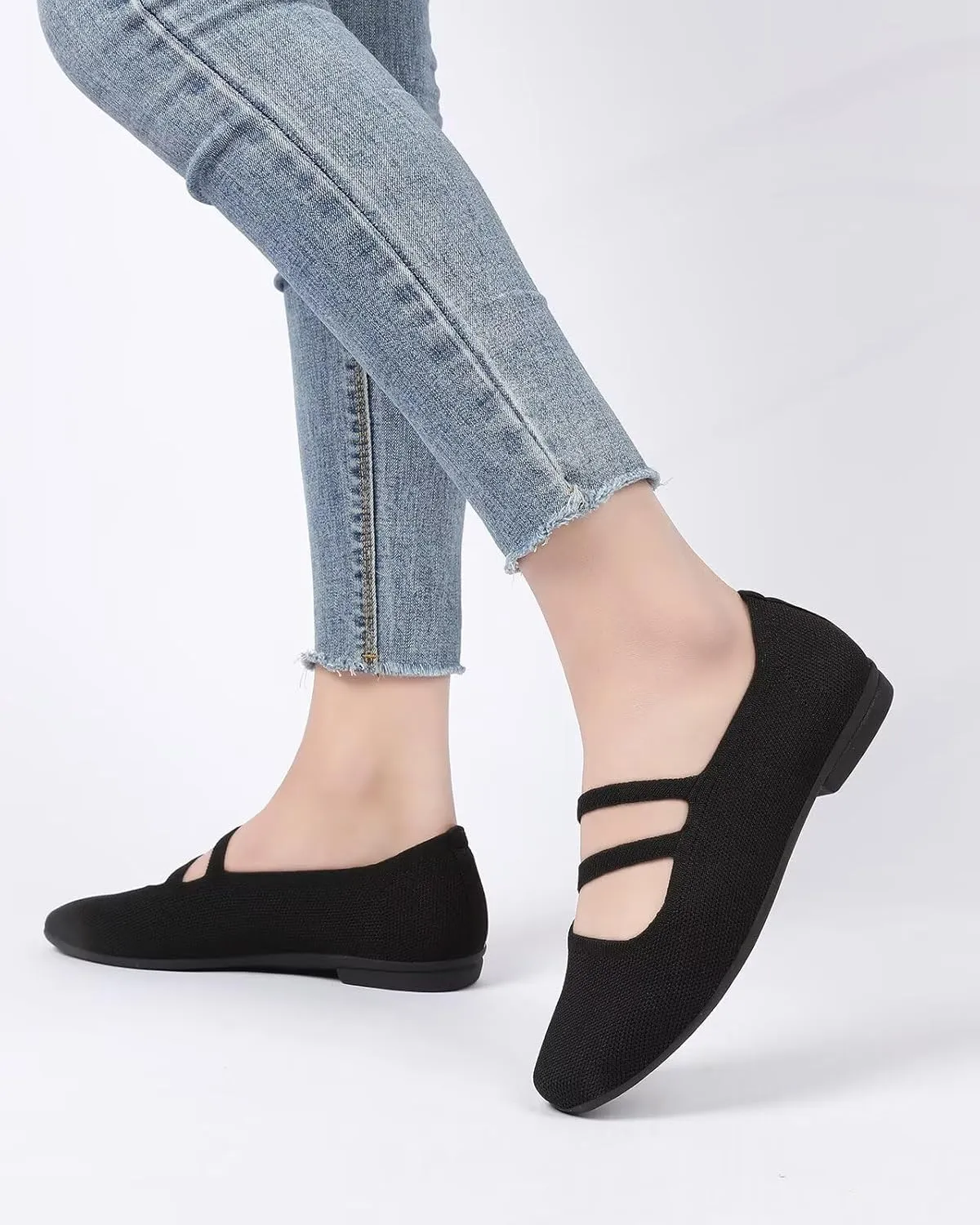 Women’s Ballet Flats Knit Mary Jane Flat Comfort Walking Slip-on Dressy Work Driving Shoes with Straps