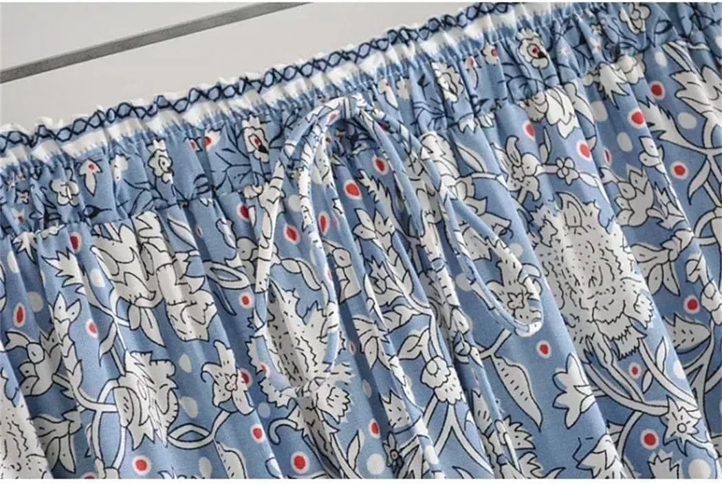 Women's Bohemian Maxi Skirt Vintage Floral Print A-Line Design High Waist Hippie Beach Style Boho Skirt for Summer