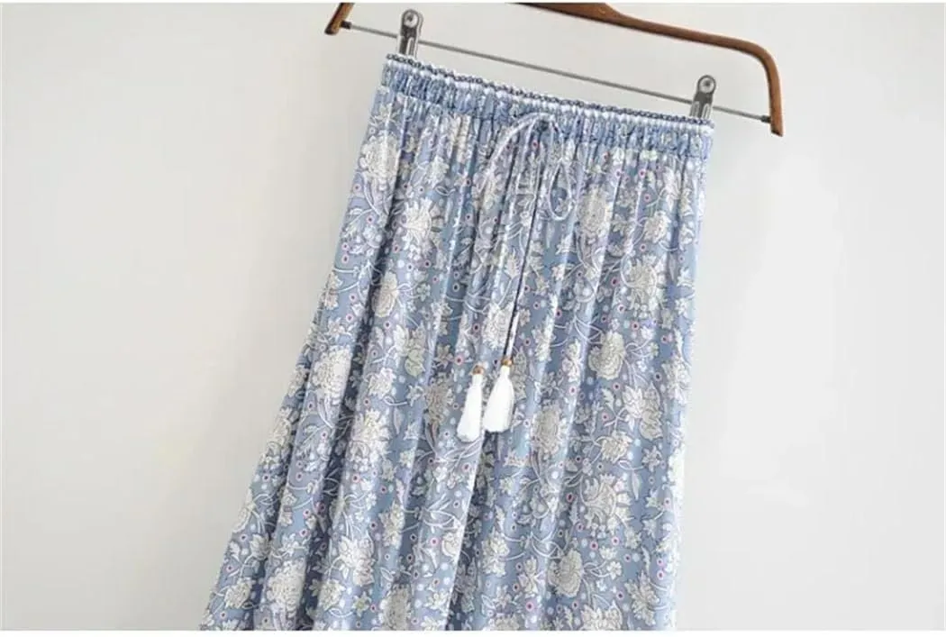 Women's Bohemian Maxi Skirt Vintage Floral Print A-Line Design High Waist Hippie Beach Style Boho Skirt for Summer