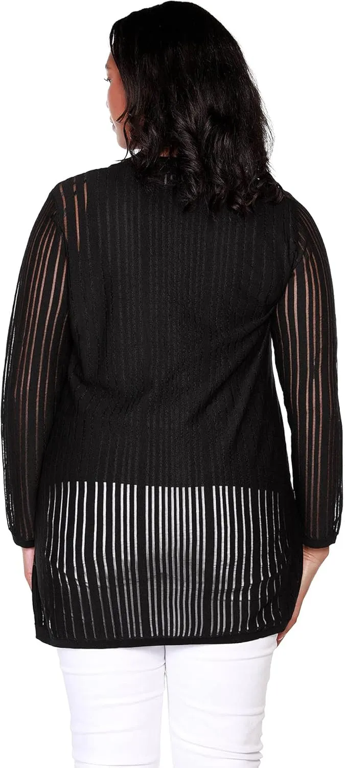 Women's Button Front Duster Cardigan in Semi Sheer Knit | Curvy Plus Size